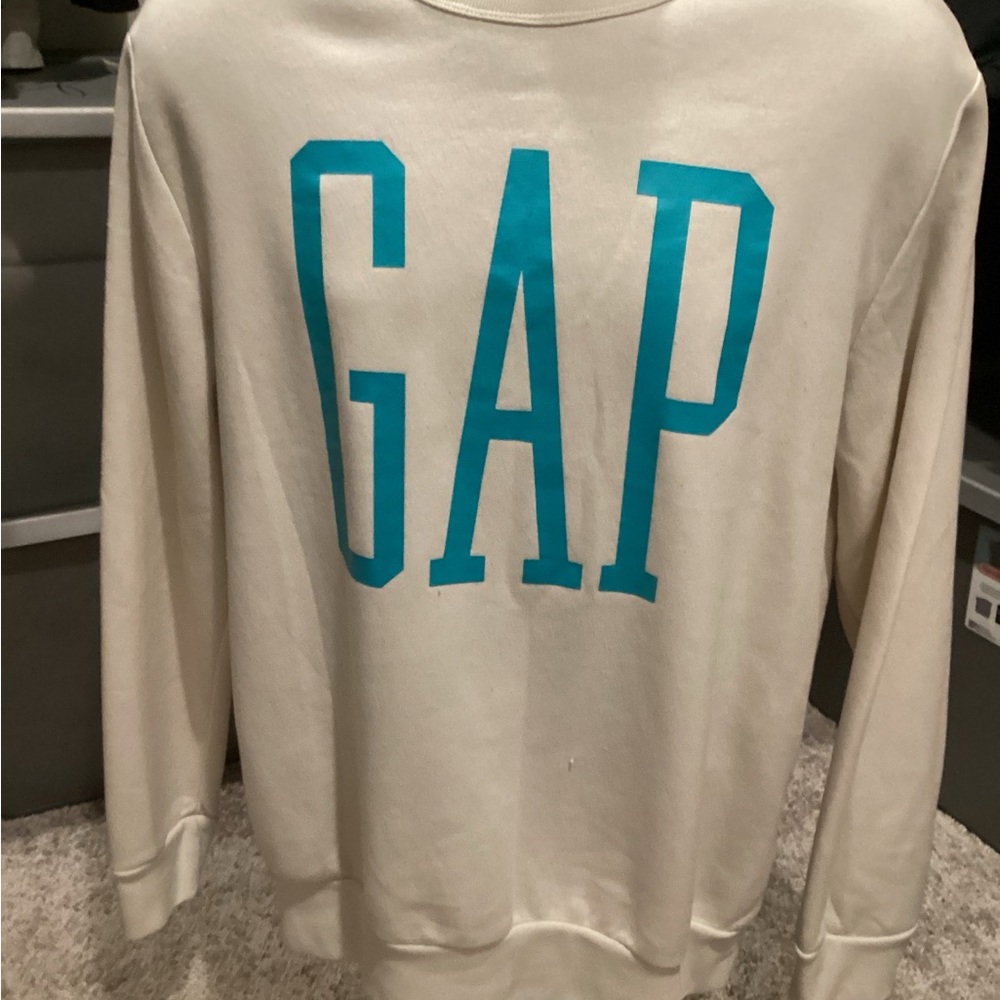 GAP Off White Sweatshirt with Teal Logo